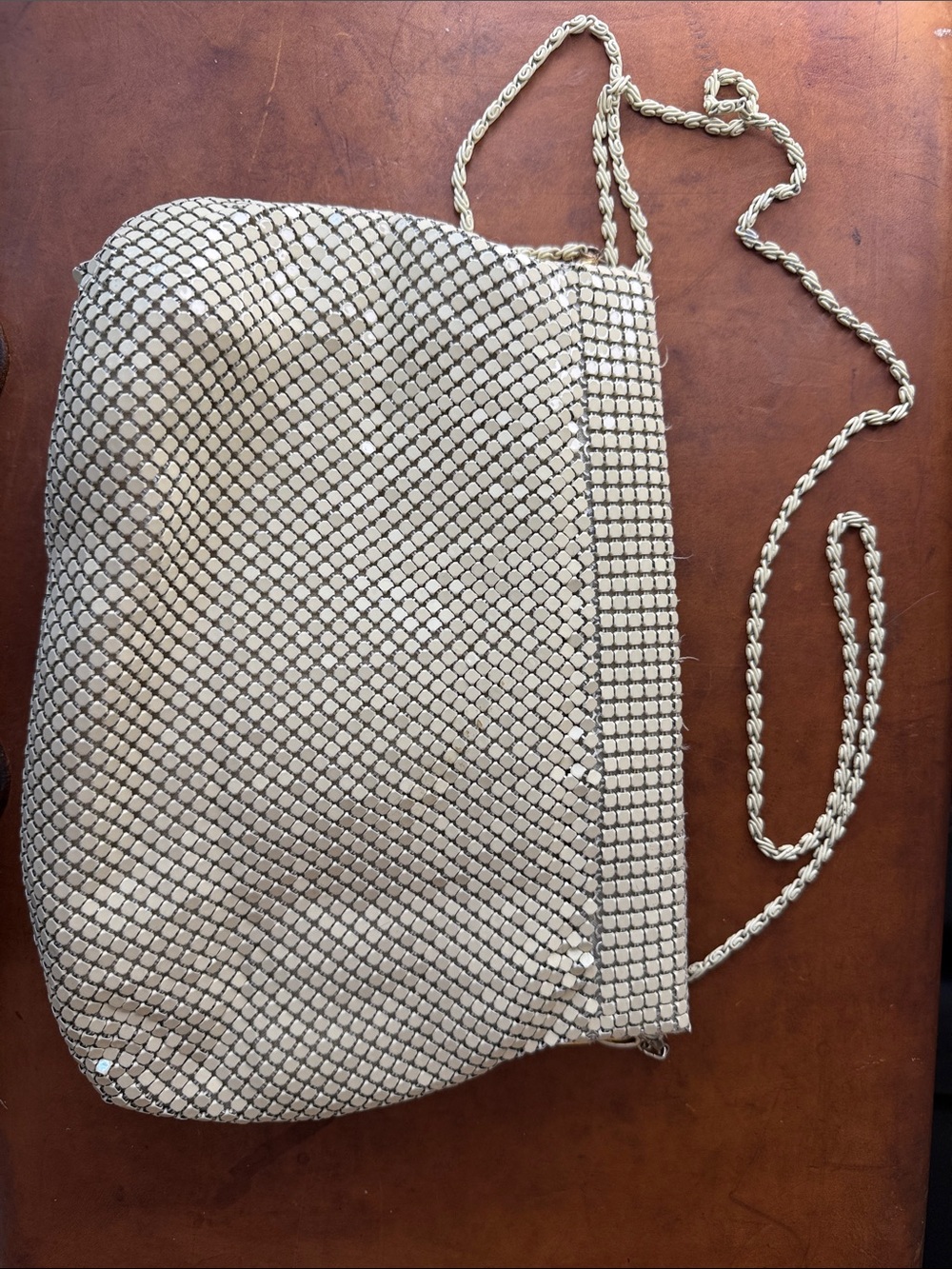 Vintage cream mesh Shoulder Bag with Chain Strap